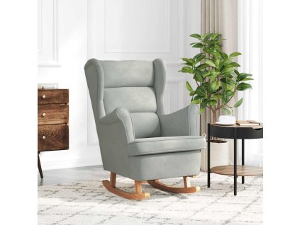 Houpací křeslo s opěradlem, samet a masivní dřevo [329363] (Barva Světle šedá)