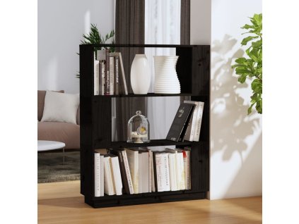 Knihovna / dělicí stěna 80 x 25 x 101 cm masivní borovice [814058] (Barva Černá)