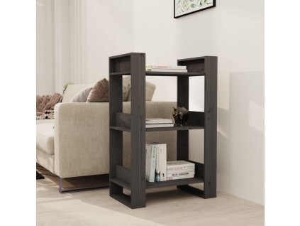 Knihovna / dělicí stěna 60 x 35 x 91 cm masivní borovice [813881] (Barva Šedá)