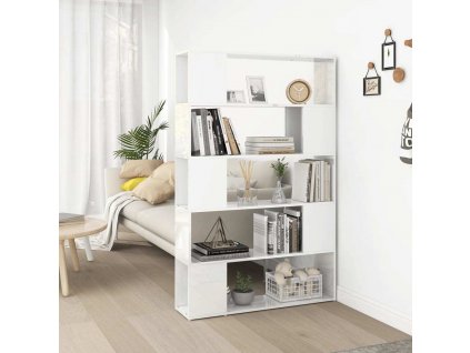 Knihovna/dělicí stěna bílá s vysokým leskem kompozitní dřevo [809203]