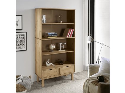 Knihovna OTTA se 2 zásuvkami masivní borové dřevo [351305] (Barva Hnědá a bílá)