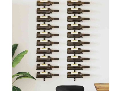 Nástěnné stojany na víno na 10 lahví 2 ks kov [289567] (Barva Černá)