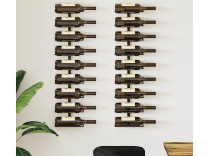 Nástěnné stojany na víno na 9 lahví 2 ks železo [289562] (Barva Černá)