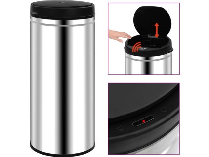 Odpadkový koš s automatickým senzorem 80l uhlíková ocel [322697] (Barva Stříbrná)