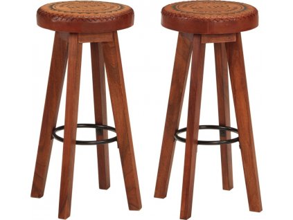 Barové stoličky 2 ks pravá kůže a masivní akáciové dřevo [348164]