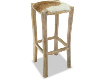 Barová stolička pravá kůže a masivní teak [244544]