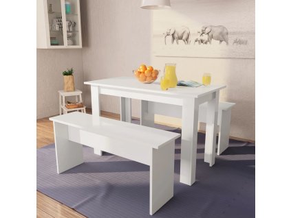 Jídelní stůl a lavice 3 kusy kompozitní dřevo [244865] (Barva Bílá)
