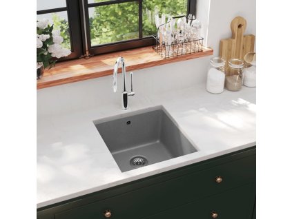 Žulový kuchyňský dřez single umyvadlo [142961] (Barva Šedá)