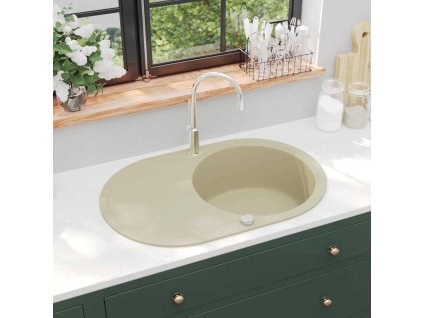 Žulový kuchyňský dřez jednoduchý oválný [144866] (Barva Béžová)