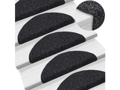 Schodové rohože samolepicí 15 ks 56 x 17 x 3 cm půlkulaté [132692] (Barva Černá)