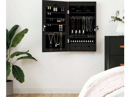Zrcadlová šperkovnice nástěnná 37,5 x 10 x 67 cm [353221] (Barva Černá)