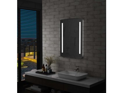Koupelnové nástěnné zrcadlo s LED světlem a policí 60 x 80 cm [144715]