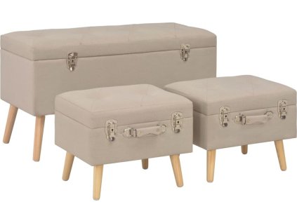 Stoličky s úložným prostorem 3 ks textil [247524] (Barva Béžová)