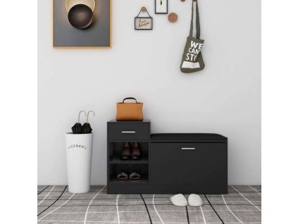 Lavice s botníkem 94,5 x 31 x 57 cm kompozitní dřevo [326748] (Barva černá s vysokým leskem)