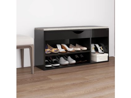 Lavice s botníkem a poduškou 104x30x49 cm kompozit [326757] (Barva černá s vysokým leskem)