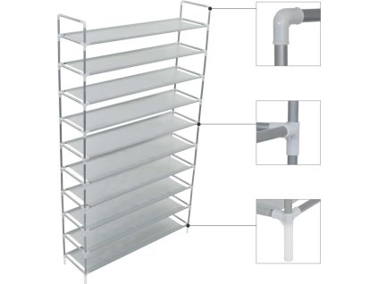 Botník s 10 policemi kov a netkaná textilie [245631] (Barva Stříbrná)