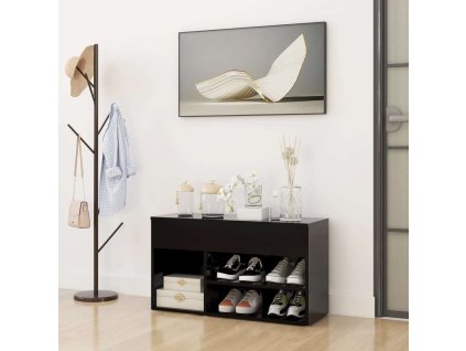 Lavice s botníkem 80 x 30 x 45 cm dřevotříska [808748] (Barva Černá)