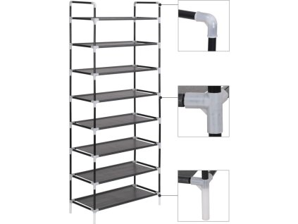 Botník s 8 policemi kov a netkaná textilie [245629] (Barva Černá)