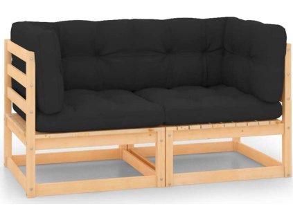 2místná zahradní pohovka s poduškami masivní borovice [3083726] (Barva Hnědá a antracitová)