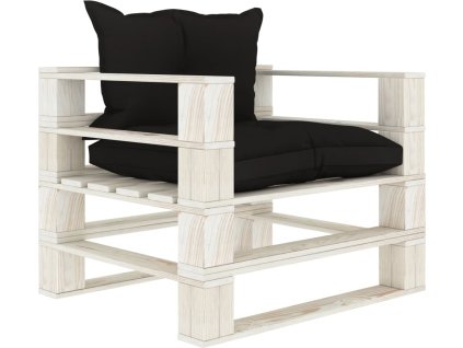 Zahradní pohovka z palet s mi poduškami dřevo [3052348] (Barva polštáře Černá, barva dřeva Bílá)