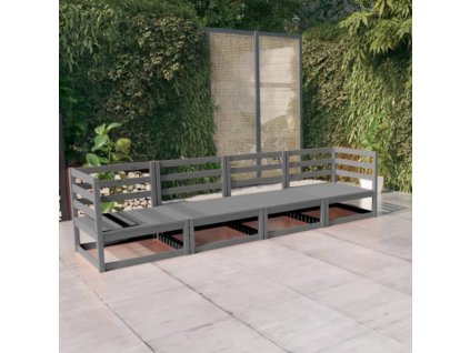 4místná zahradní pohovka masivní borovice [3075361] (Barva Šedá)