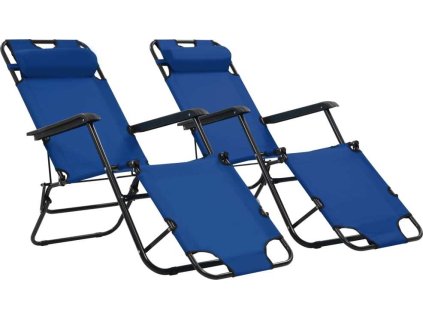 Skládací zahradní lehátka 2 ks s podnožkou ocel [44342] (Barva Modrá)