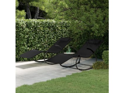 Houpací lehátka 2 ks ocel a textilen [318130] (Barva Krémová)