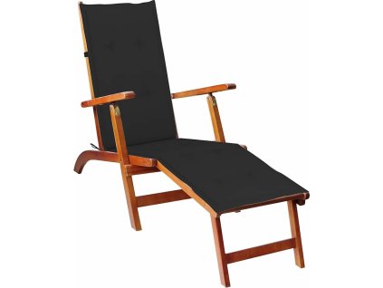 Zahradní křeslo s podnožkou a poduškou masivní akácie [3064021] (Barva Černá)