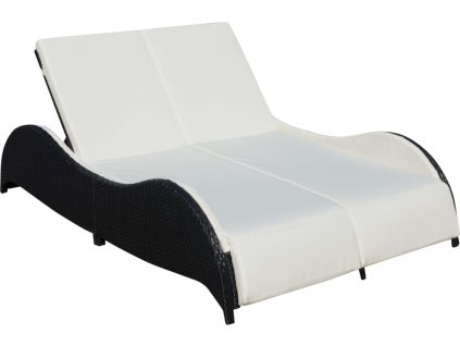 Dvojité zahradní lehátko s poduškou polyratan [41977] (Barva Černá)