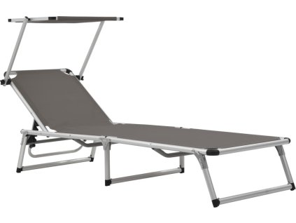 Skládací zahradní lehátko se stříškou hliník a textilen [44335] (Barva Šedá)