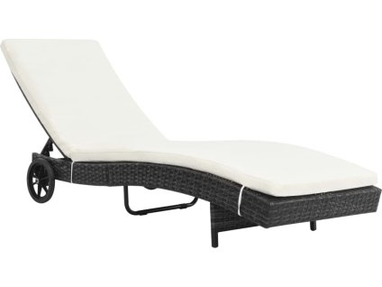 Zahradní lehátko s kolečky a poduškou polyratan [44454] (Barva Černá)