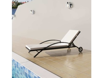 Zahradní lehátko s poduškou a kolečky polyratan [42495] (Barva Černá)