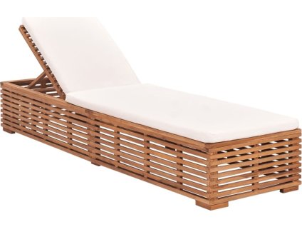 Zahradní lehátko s tmavě šedou poduškou masivní teak [316037] (Barva Krémová)