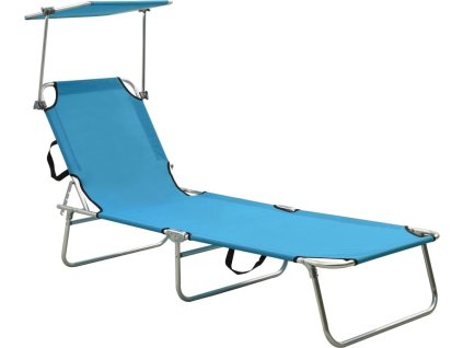 Skládací zahradní lehátko se stříškou hliník [310362] (Barva Modrá)