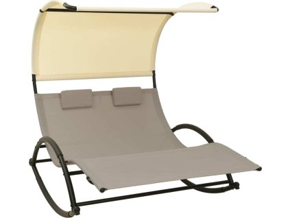 Dvojité zahradní lehátko s baldachýnem textilen [310549] (Barva taupe a krémová)