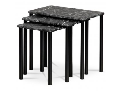 odkládací stolky MARBLE, deska černý mramor, kov-černý, set 3 ks