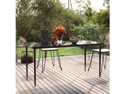 Zahradní jídelní stůl černý 160x80x74 cm ocel a tvrzené sklo [319279]