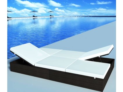 Dvojité zahradní lehátko s poduškou polyratan [41786] (Barva Hnědá)