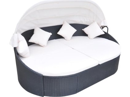 Zahradní postel s baldachýnem polyratan [41832] (Barva Černá)