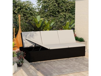 Rozkládací zahradní lehátko s poduškou polyratan [46242] (Barva Černobílý)