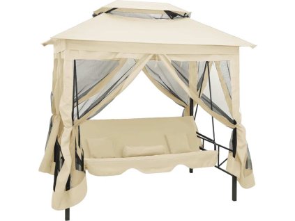 Zahradní altán s rozkládací houpačkou textil a ocel [43239] (Barva Krémová bílá)