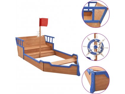 Pískoviště pirátská loď jedlové dřevo 190 x 94,5 x 101 cm [92171]