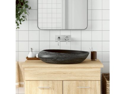 Umyvadlo na desku pískové a oválné 59x40x14 cm keramika [155091] (Barva Šedá a černá)
