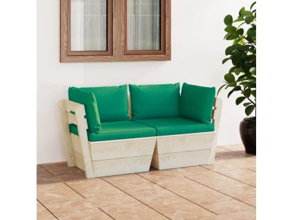 2místná zahradní pohovka z palet s poduškami smrkové dřevo [3063389] (Barva Zelená)