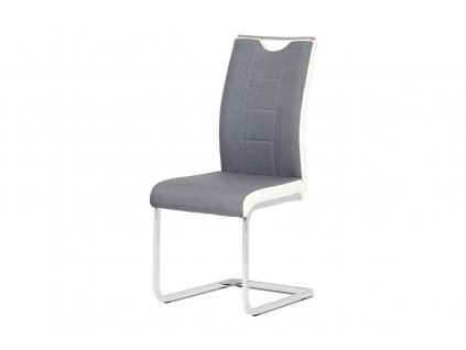 Jídelní židle NADIA, chrom/šedá látka + bílá koženka