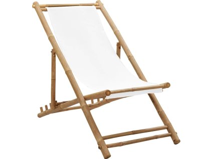 Lehátko bambus a plátno [41491] (Barva Bílá)