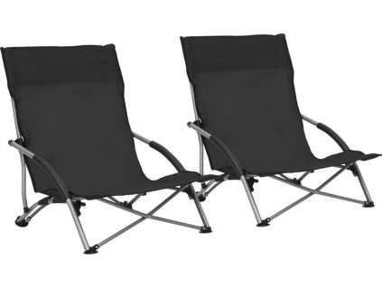 Skládací plážová křesla 2 ks textil [312489] (Barva Černá)
