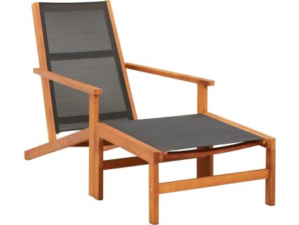 Zahradní křeslo s podnožkou masivní eukalyptus a textilen [48700] (Barva Černá)