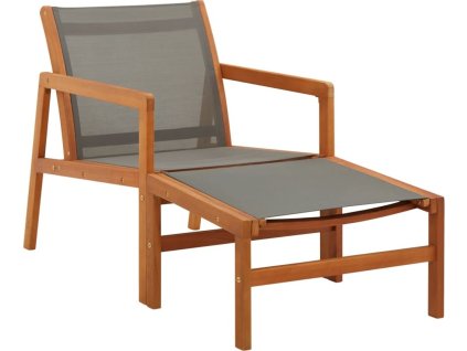 Zahradní křeslo s podnožkou masivní eukalyptus a textilen [48698] (Barva Šedá)