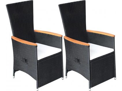 Nastavitelné zahradní židle 2 ks s poduškami polyratan černé [47683]